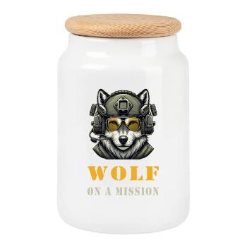 Wolf in Mission - Keksdose mit Holzdeckel - Weiß - Vorne
