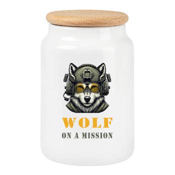 Wolf in Mission - Keksdose mit Holzdeckel - Weiß - Vorne