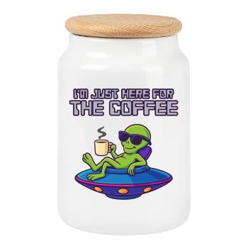 Kaffeeliebender Außerirdischer im UFO - Keksdose mit Holzdeckel - Weiß - Vorne