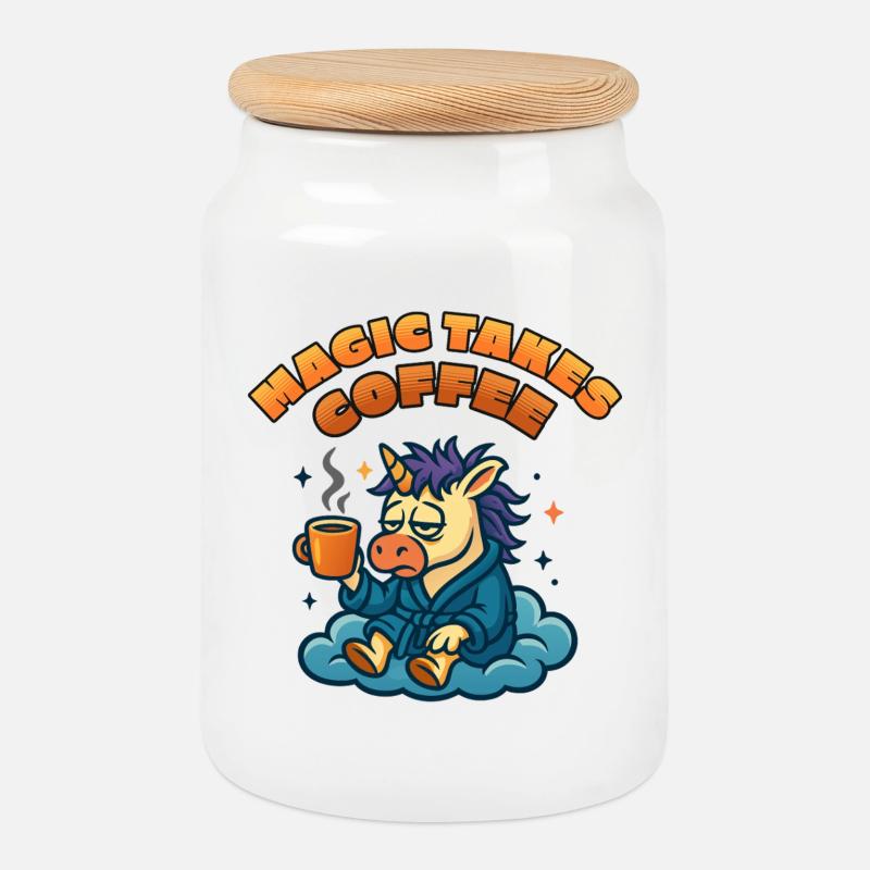 Sleep-inducing unicorn needs coffee - Cookie Jar with Wooden Lid - white