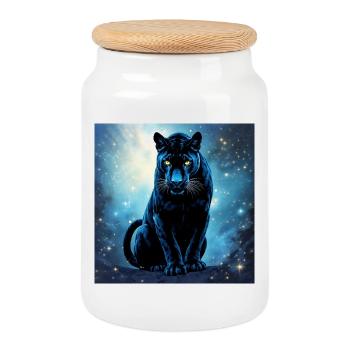 Krafttier Dunkler Panther - Keksdose mit Holzdeckel - Weiß - Vorne