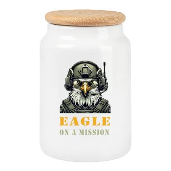 Military Eagle on Mission - Cookie Jar with Wooden Lid - white - Front