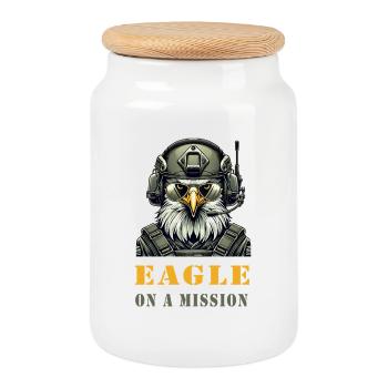 Military Eagle on Mission - Cookie Jar with Wooden Lid - white - Front