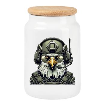 Militär Adler in Mission - Keksdose mit Holzdeckel - Weiß - Vorne
