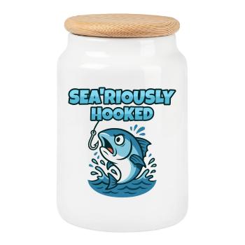 Sea'riously Hooked - Cookie Jar with Wooden Lid - white - Front