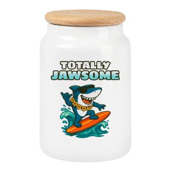 Total Jawsome Surf Shark - Keksdose mit Holzdeckel - Weiß - Vorne
