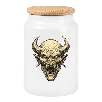 Demon Mask Hornenkopf - Cookie Jar with Wooden Lid - white - Front