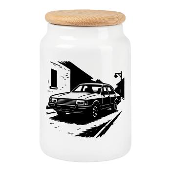 Straßenkreuzer Deluxe - Keksdose mit Holzdeckel - Weiß - Vorne