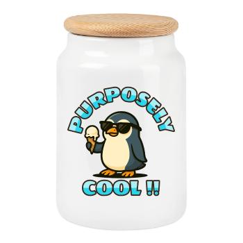 Cooler Pinguin mit Eis - Keksdose mit Holzdeckel - Weiß - Vorne