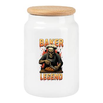 Baker Legend - Cookie Jar with Wooden Lid - white - Front