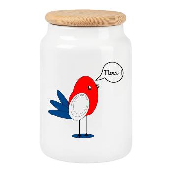 FRENCH THANK YOU FAN - Cookie Jar with Wooden Lid - white - Front
