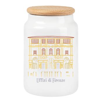 Florence, Musée des Offices, Italie Dessin à la main - Boîte à biscuits avec couvercle en bois - blanc - Devant