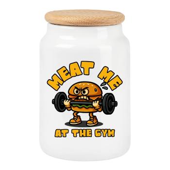 Meat Me At The Gym Hamburger - Cookie Jar with Wooden Lid - white - Front