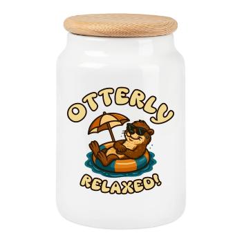 Relaxed Otter in the Sun - Cookie Jar with Wooden Lid - white - Front