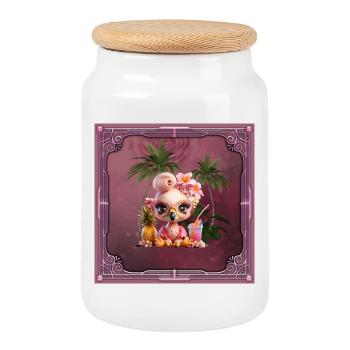 Paraíso Rosa, un flamenco doux dans un paradis - Boîte à biscuits avec couvercle en bois - blanc - Devant