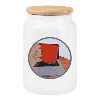 I just need my laptop and a coffee - Cookie Jar with Wooden Lid - white - Front