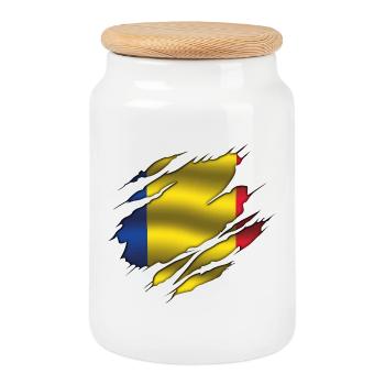 Drapeau de la Roumanie - Roumanie - Drapeau déchiré - Boîte à biscuits avec couvercle en bois - blanc - Devant