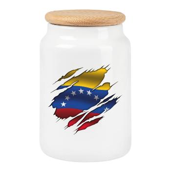 Flagge von Venezuela - Venezuela - Zerrissene Flagge - Keksdose mit Holzdeckel - Weiß - Vorne