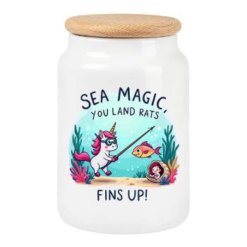 Sea Magic with Unicorn - Cookie Jar with Wooden Lid - white - Front