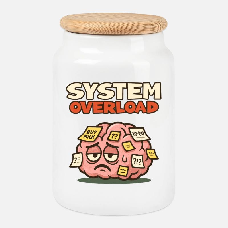System Overload Brain - Cookie Jar with Wooden Lid - white