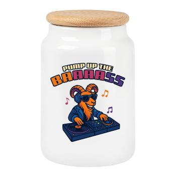 Goat DJ – Pump Up the Baaaass - Keksdose mit Holzdeckel - Weiß - Vorne