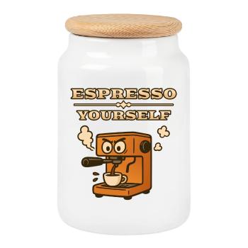 Espresso Yourself - Cookie Jar with Wooden Lid - white - Front