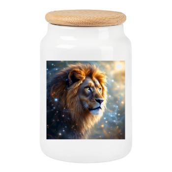 Animal Totem Lion - Boîte à biscuits avec couvercle en bois - blanc - Devant