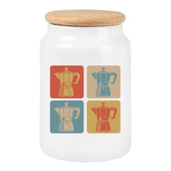 Machine à expresso rétro - Boîte à biscuits avec couvercle en bois - blanc - Devant