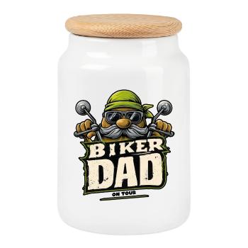 Biker dad - Cookie Jar with Wooden Lid - white - Front