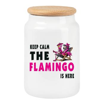 Keep Calm – Flamingo Style - Keksdose mit Holzdeckel - Weiß - Vorne