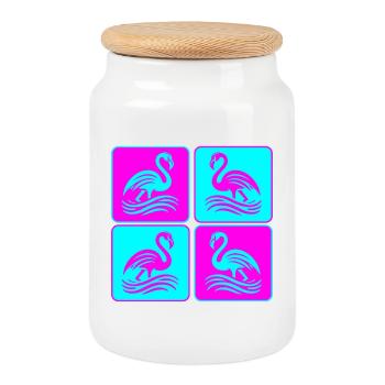 Flamingo Wellen Pop Art - Keksdose mit Holzdeckel - Weiß - Vorne
