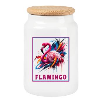 Graffiti Flamingo Explosion - Keksdose mit Holzdeckel - Weiß - Vorne