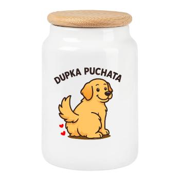 FLUFFY - chien mignon - Boîte à biscuits avec couvercle en bois - blanc - Devant