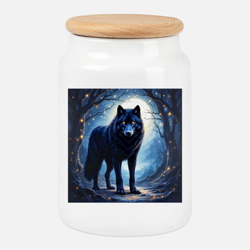 Krafttier Dunkler Wolf - Keksdose mit Holzdeckel - Weiß