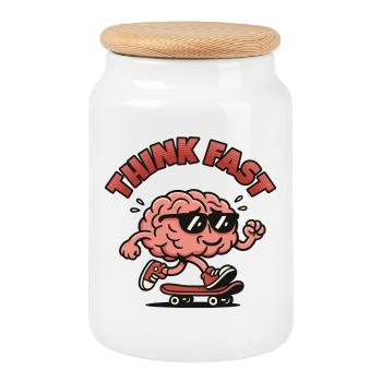 Think Fast Brain Skate - Cookie Jar with Wooden Lid - white - Front