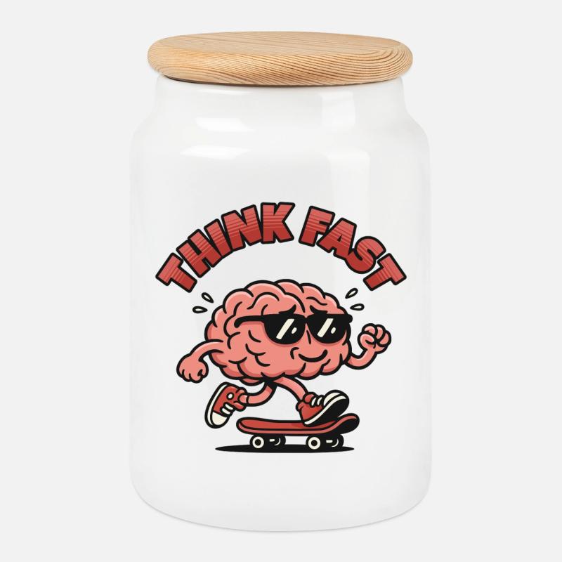 Denk an Fast Brain Skate. - Keksdose mit Holzdeckel - Weiß