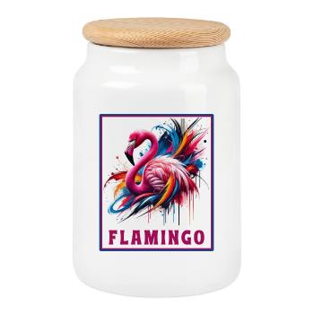 Graffiti Flamingo Explosion - Cookie Jar with Wooden Lid - white - Front