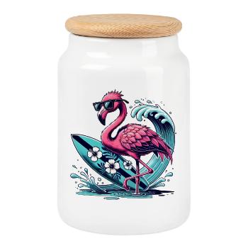 Flamant rose surfeur avec style - Boîte à biscuits avec couvercle en bois - blanc - Devant