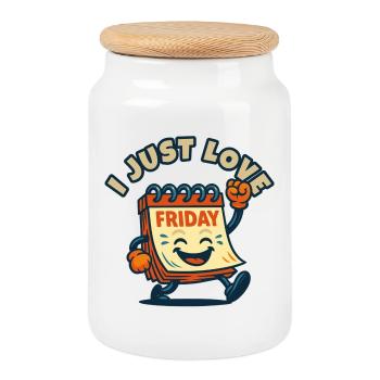 I Love Friday Cartoon - Cookie Jar with Wooden Lid - white - Front