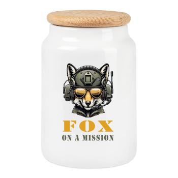 Fuchs in Mission / Militär - Keksdose mit Holzdeckel - Weiß - Vorne