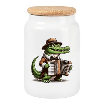 Krokodil Akkordeon Handharmonika Musik Geschenk - Keksdose mit Holzdeckel - Weiß - Vorne