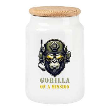 Gorilla in Mission / Militär - Keksdose mit Holzdeckel - Weiß - Vorne