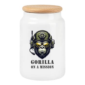 Gorilla in Mission / Militär - Keksdose mit Holzdeckel - Weiß - Vorne