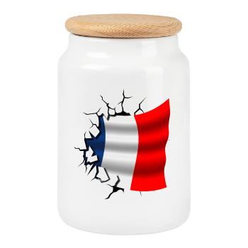 Drapeau de la France - France - Drapeau Broken Design - Boîte à biscuits avec couvercle en bois - blanc - Devant
