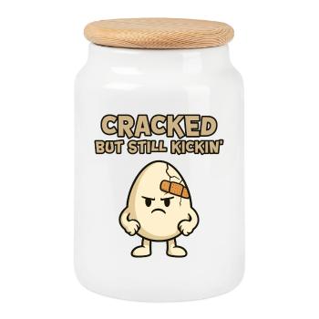 Cracked Egg: Stubborn and Kickin - Cookie Jar with Wooden Lid - white - Front