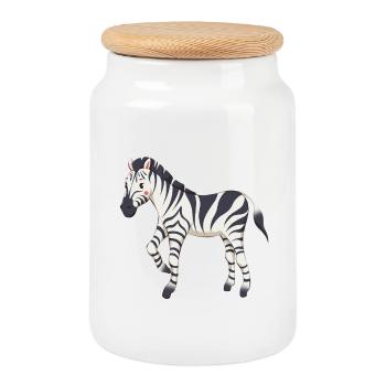 Zebra - Cookie Jar with Wooden Lid - white - Front