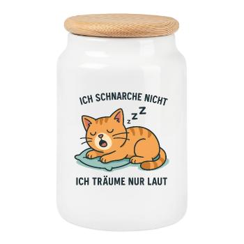 Chat ronflant - Motif de sommeil amusant - Boîte à biscuits avec couvercle en bois - blanc - Devant