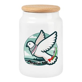 Peace for Palestine - Cookie Jar with Wooden Lid - white - Front
