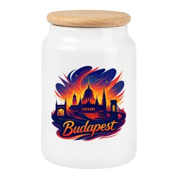 Budapest Capitale Hongrie Silhouette Cadeau - Boîte à biscuits avec couvercle en bois - blanc - Devant