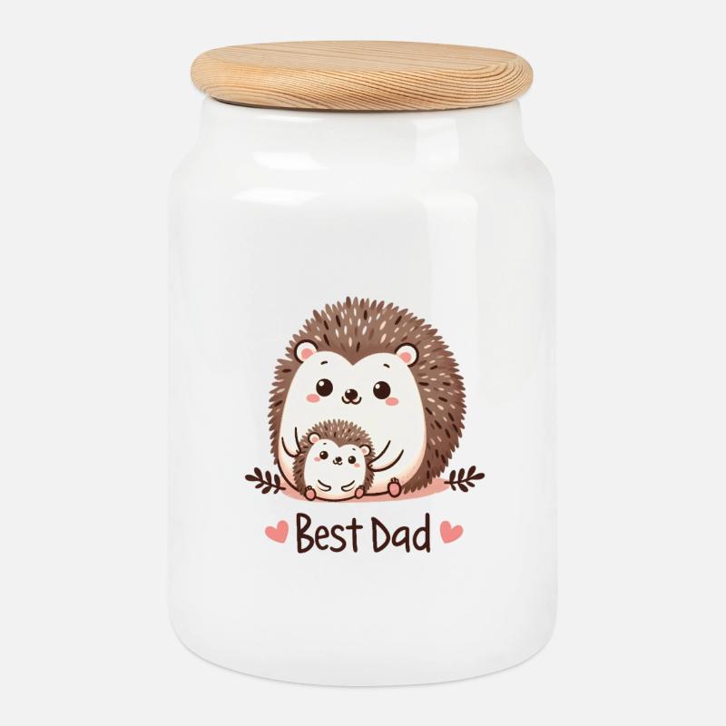 Bester Papa Igel - Keksdose mit Holzdeckel - Weiß